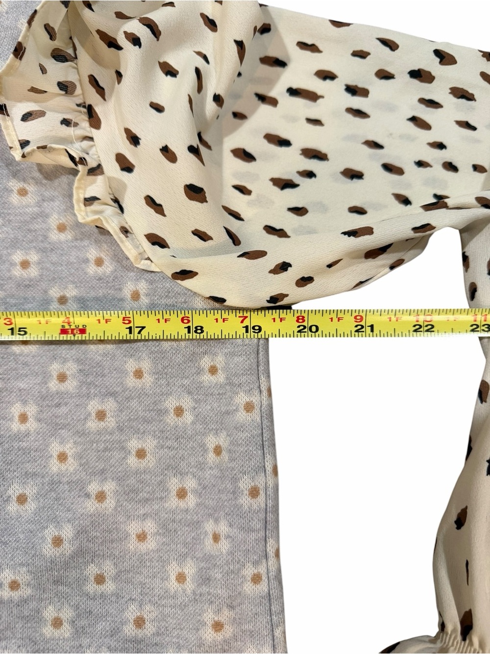 THML Mixed Print Ruffle Sleeve Top | Daisy Floral Knit | Leopard Chiffon Sleeves - Picture 9 of 12